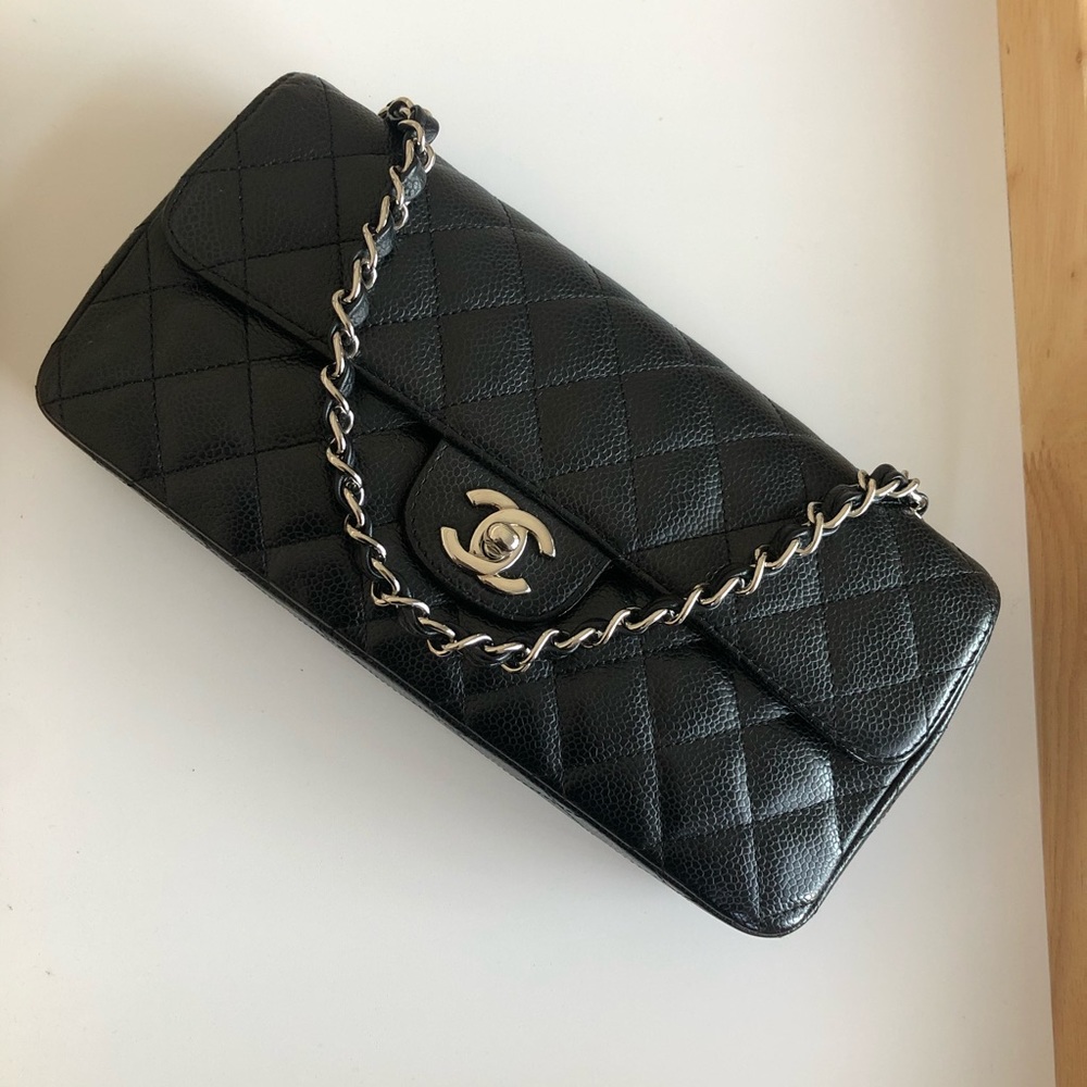 SOLD Vntg Chanel Caviar East West Flap Black SHW